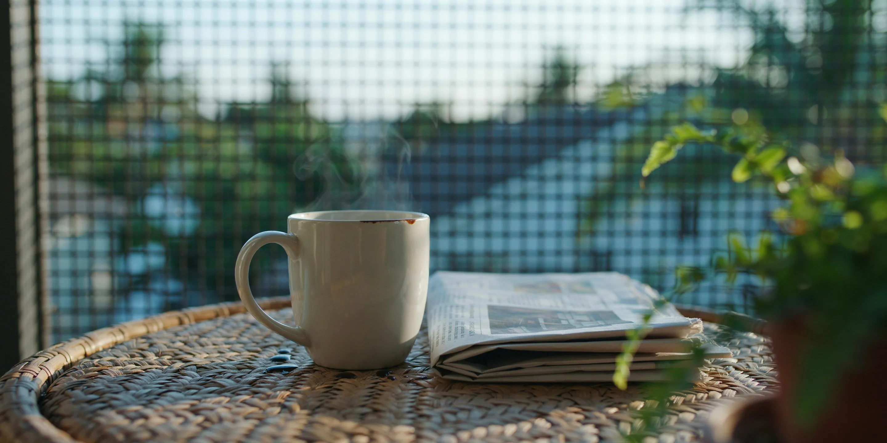 Morning coffee on a screened lanai at Whitney Beach, Longboat Key, FL